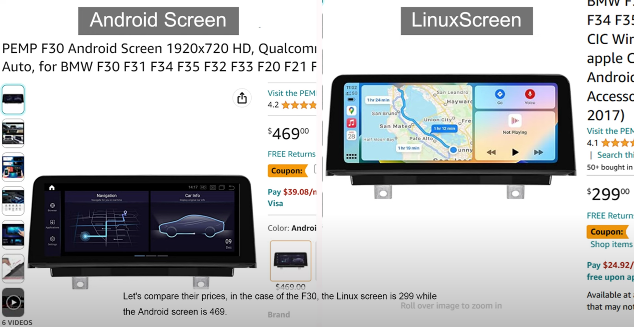 Android screen vs. Linux screen price and interface comparison.