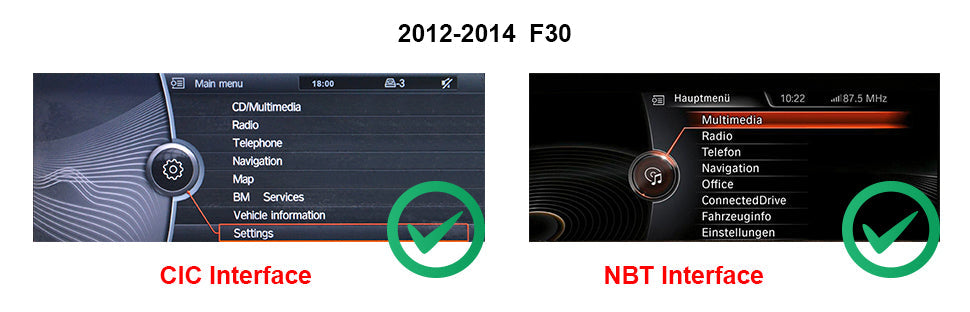 Comparison of CIC and NBT interfaces for the 2012-2014 BMW F30.