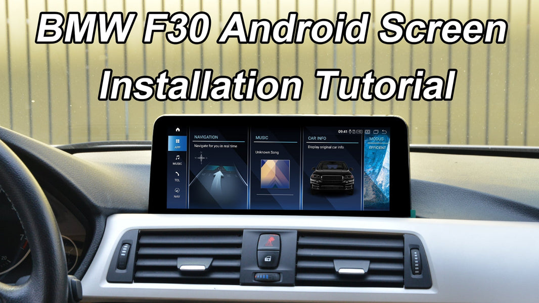An aftermarket Android Auto screen installed in a BMW F30.