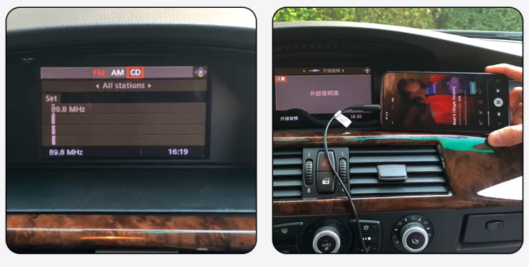 Car audio with smartphone connected for external audio source