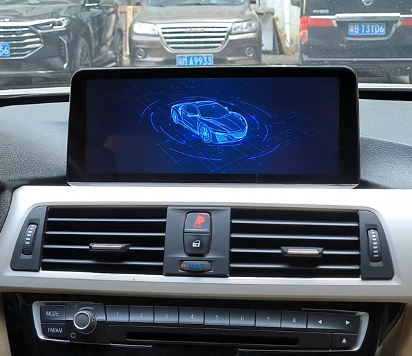 Car infotainment screen with digital car graphic