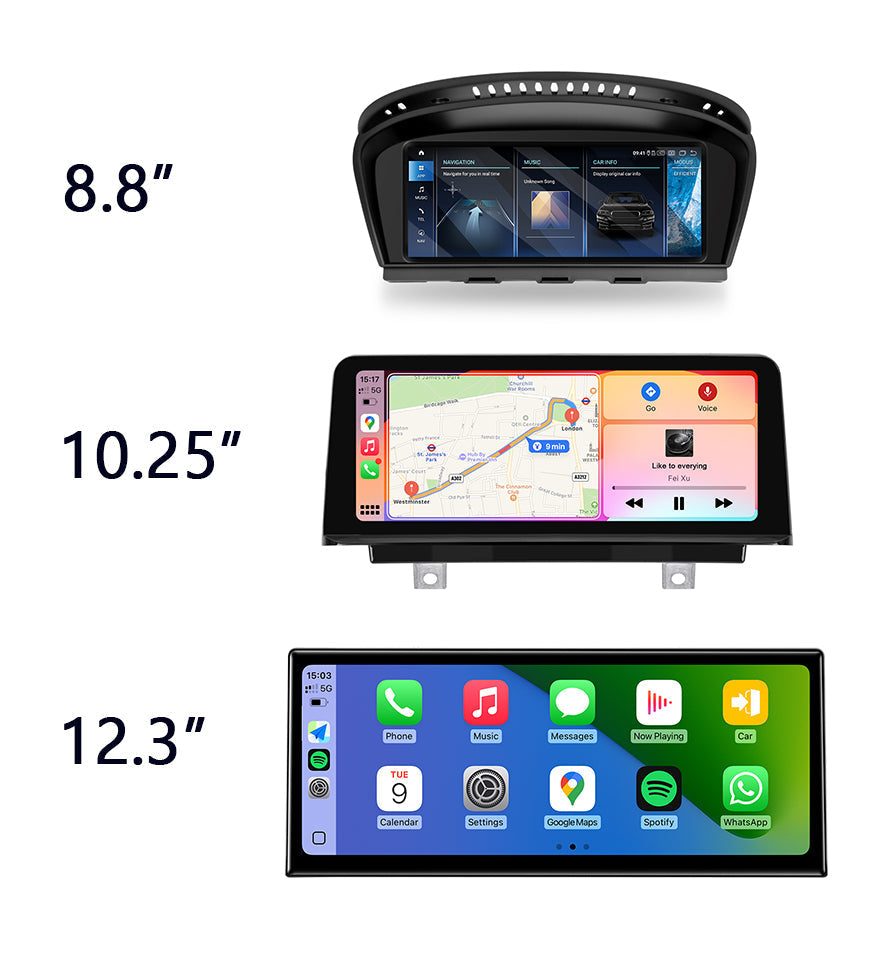 Car display screen sizes: 8.8", 10.25", 12.3".