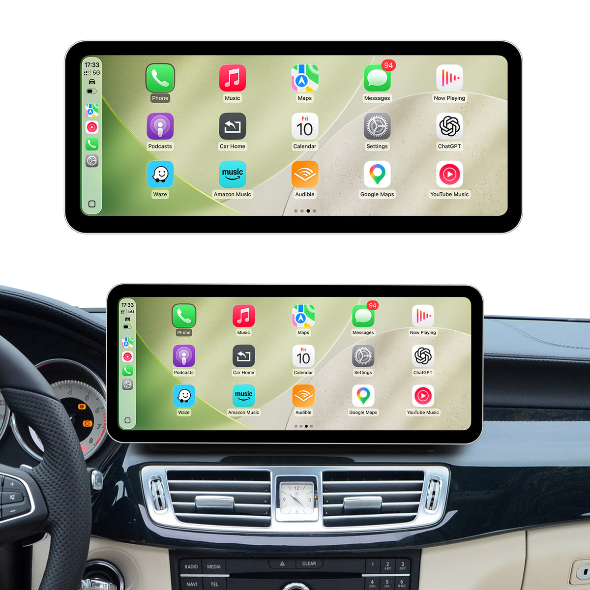 PEMP (SL36) Ultra-Thin 12.3" 1920 x 720 Linux Car Radio Multimedia Screen for 2014-2017 CLS W218/C218 NTG 5.0 System, Support Wireless CarPlay Android Auto Use OEM BT Calls Music