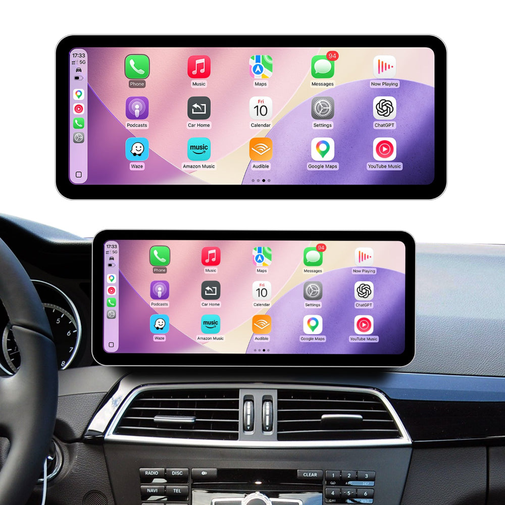 PEMP (SL12) Ultra-Thin 12.3" 1920 x 720 Linux Car Radio Multimedia Screen for 2011-2014 C Class W204 NTG4.5 System, Support Wireless CarPlay Android Auto Use OEM BT Calls Music