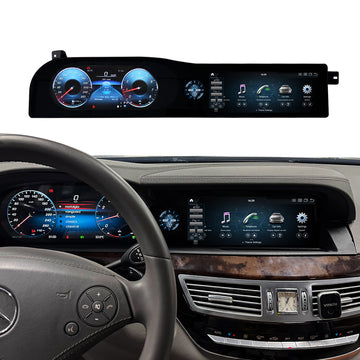 PEMP (3021) Dual Screen LCD Instrumentation + Smart Clock + Android Screen Style W221 W216 CarPlay Android Auto 10.25" Android 14  Snapdragon 680 8core 8+128GB Display for Mercedes S CL Class NTG 3.0 3.5 (2006-2013)