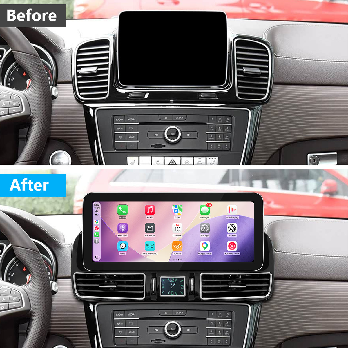 PEMP (7L29) W166 X166 Linux HD Touch Screen 12.3" CarPlay Android auto, for Mercedes Benz GLE GLS Class NTG 5.0 Use OEM BT Calls Music 2016-2019