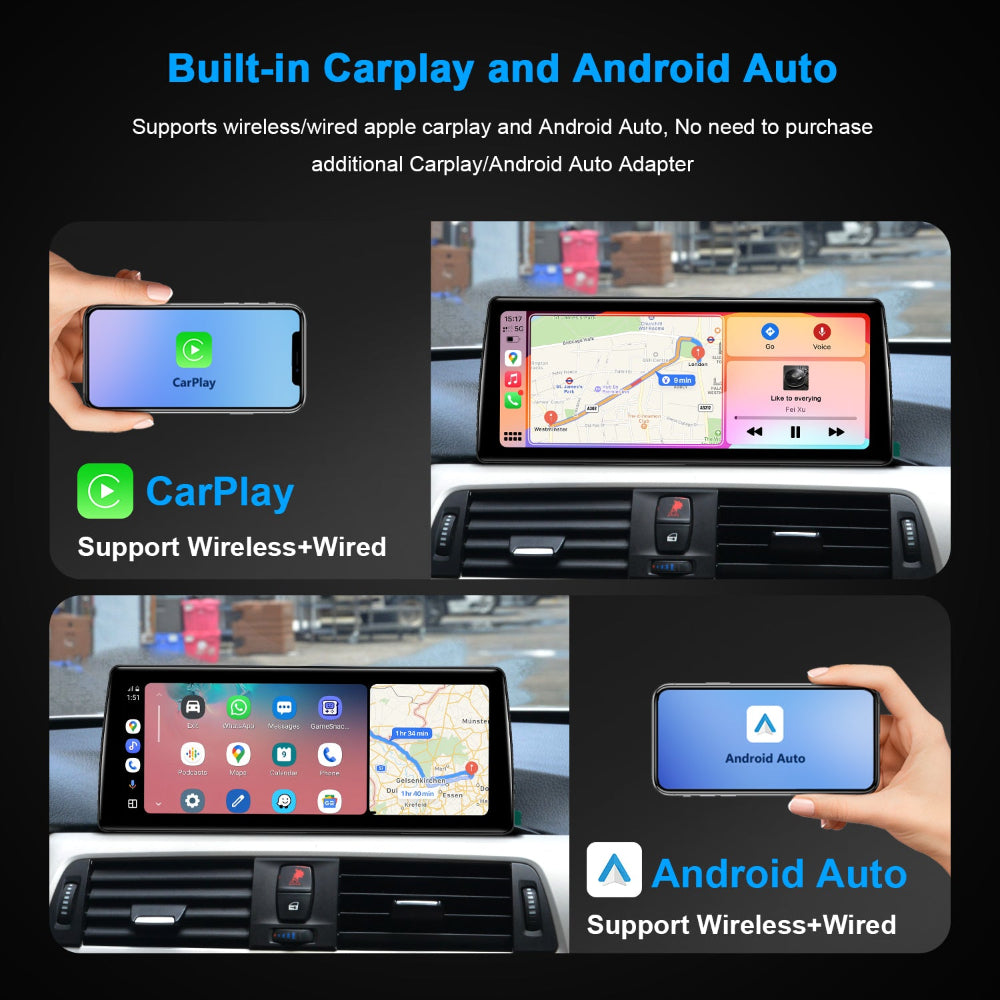 PEMP (9013) Ultra-Thin Linux 10.25" Screen for BMW F30 F31 F32 F33 F34 F35 NBT CIC Wired and Wireless Apple CarPlay (ios 26) Retrofit Android Auto use The OEM Bluetooth (2012-2017)