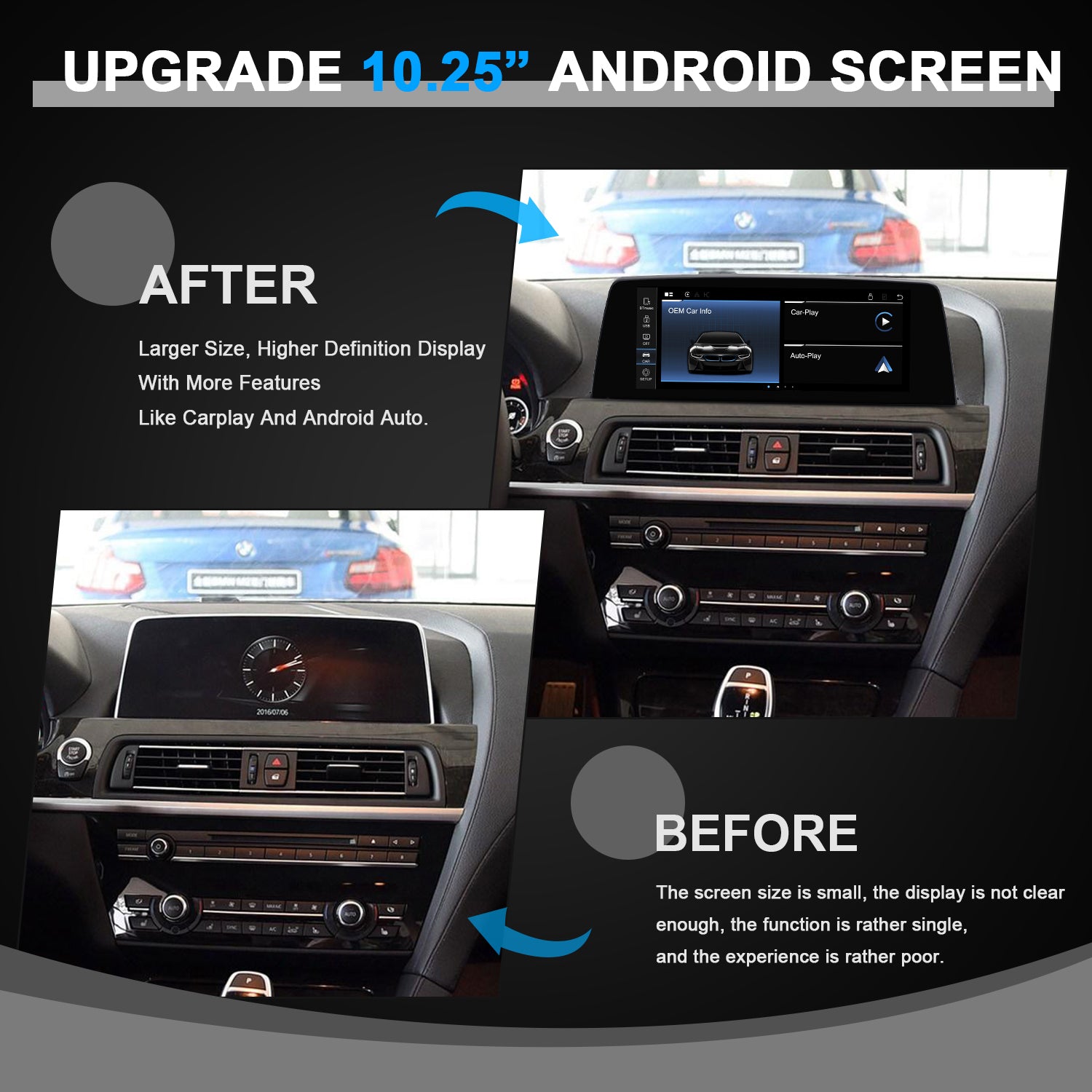 10.25-inch Android car screen upgrade with CarPlay and Android Auto