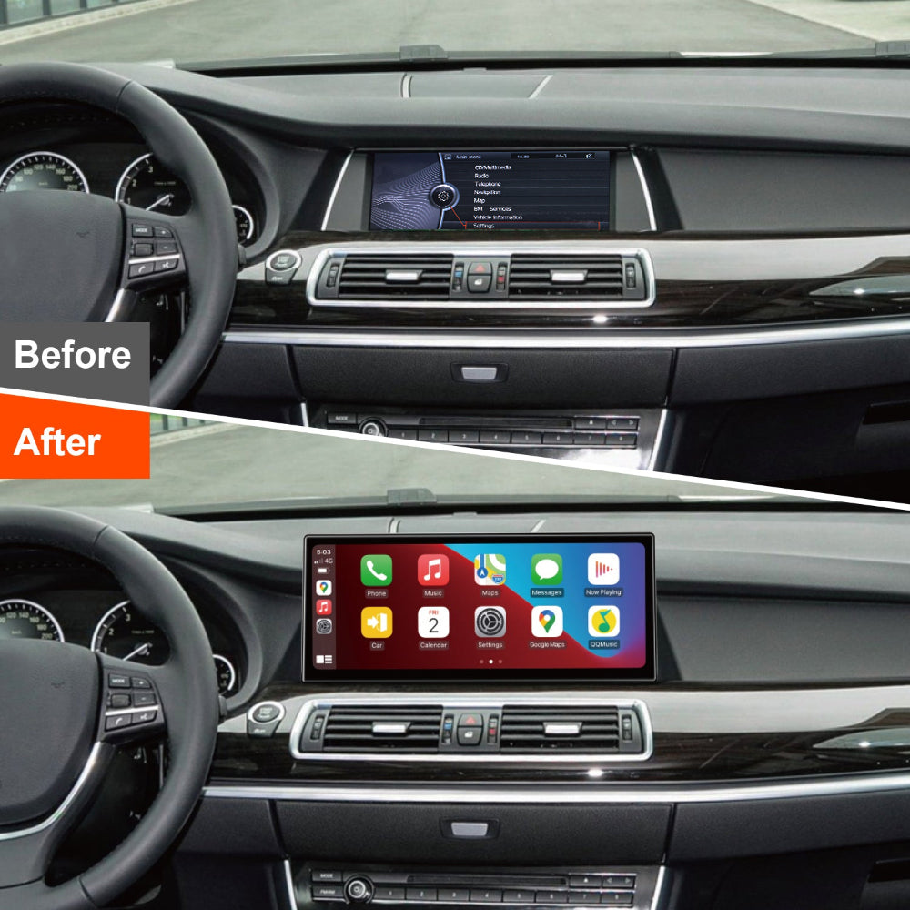 PEMP (5658) Ultra-Thin Android14 12.3" Screen Qualcomm 680 8+128GB for BMW 5 Series GT F07 CIC Wired and Wireless Apple CarPlay Retrofit Android Auto use The OEM Bluetooth (2011-2012)