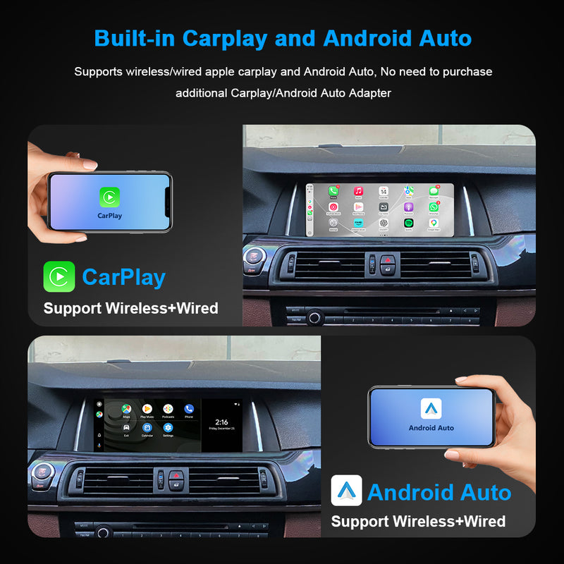 PEMP retrofit screen for BMW F10: Built-in wireless/wired CarPlay & Android Auto.