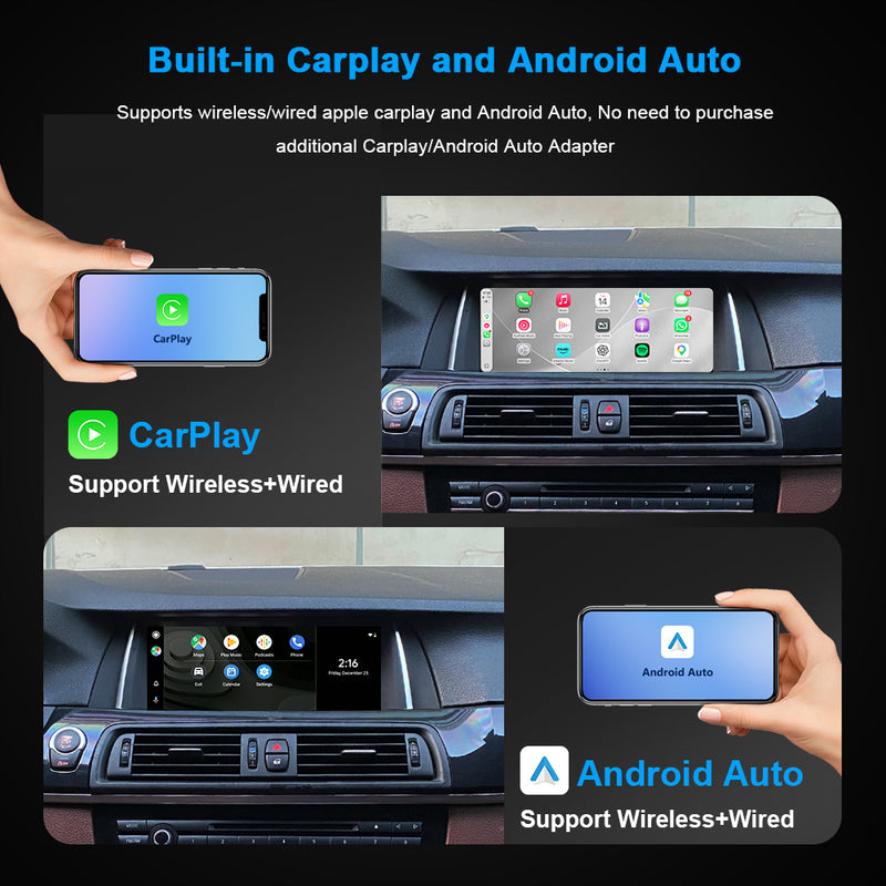 PEMP retrofit screen for BMW F10: Built-in wireless/wired CarPlay & Android Auto.