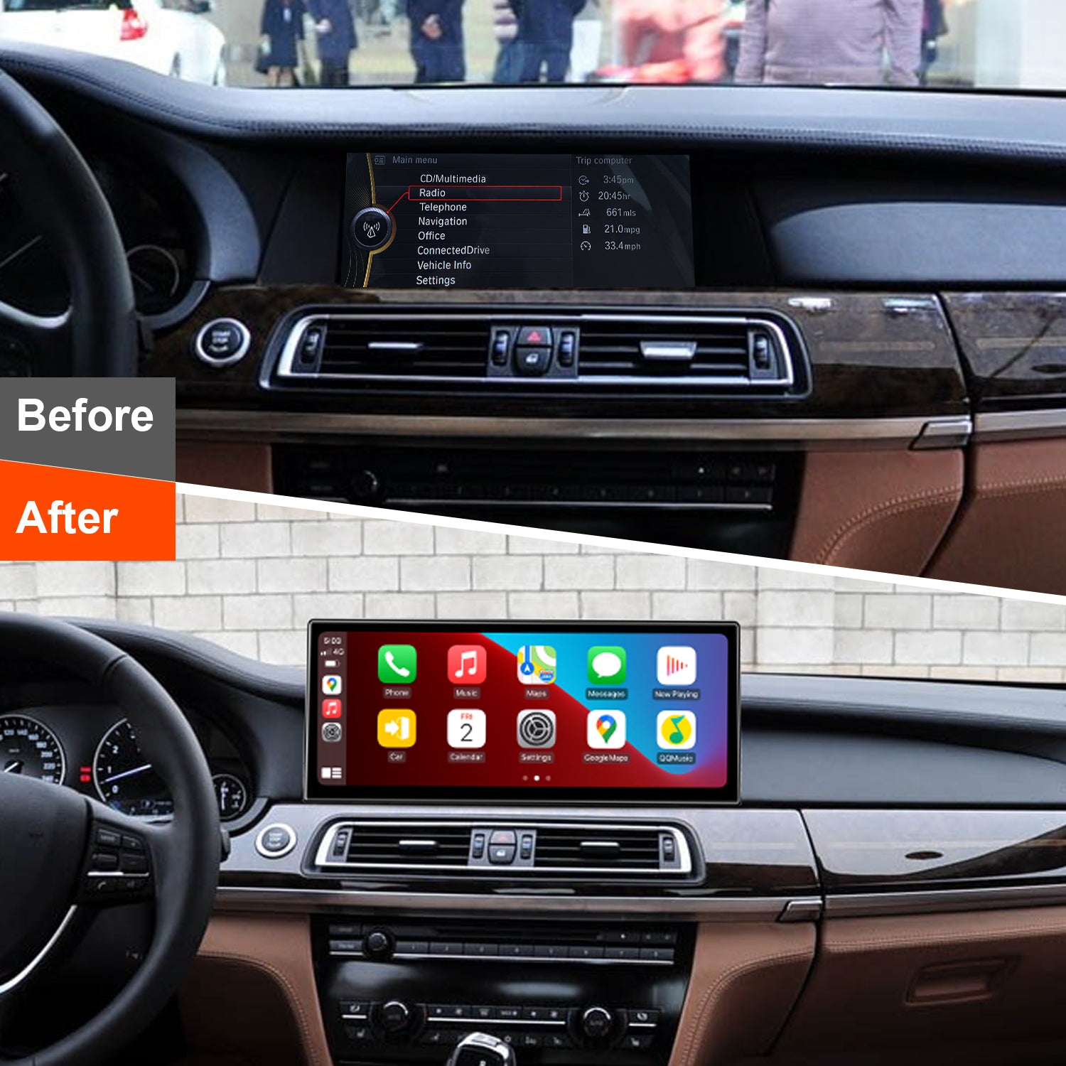 PEMP (5657) Ultra-Thin 12.3" Qualcomm Snapdragon 680 8 Cores Android Screen, for BMW 7 Series F01 F02 CIC Android 14 Wireless and Wired CarPlay Android Auto Calls Using The OEM Microphone Monitor（2009-2012）