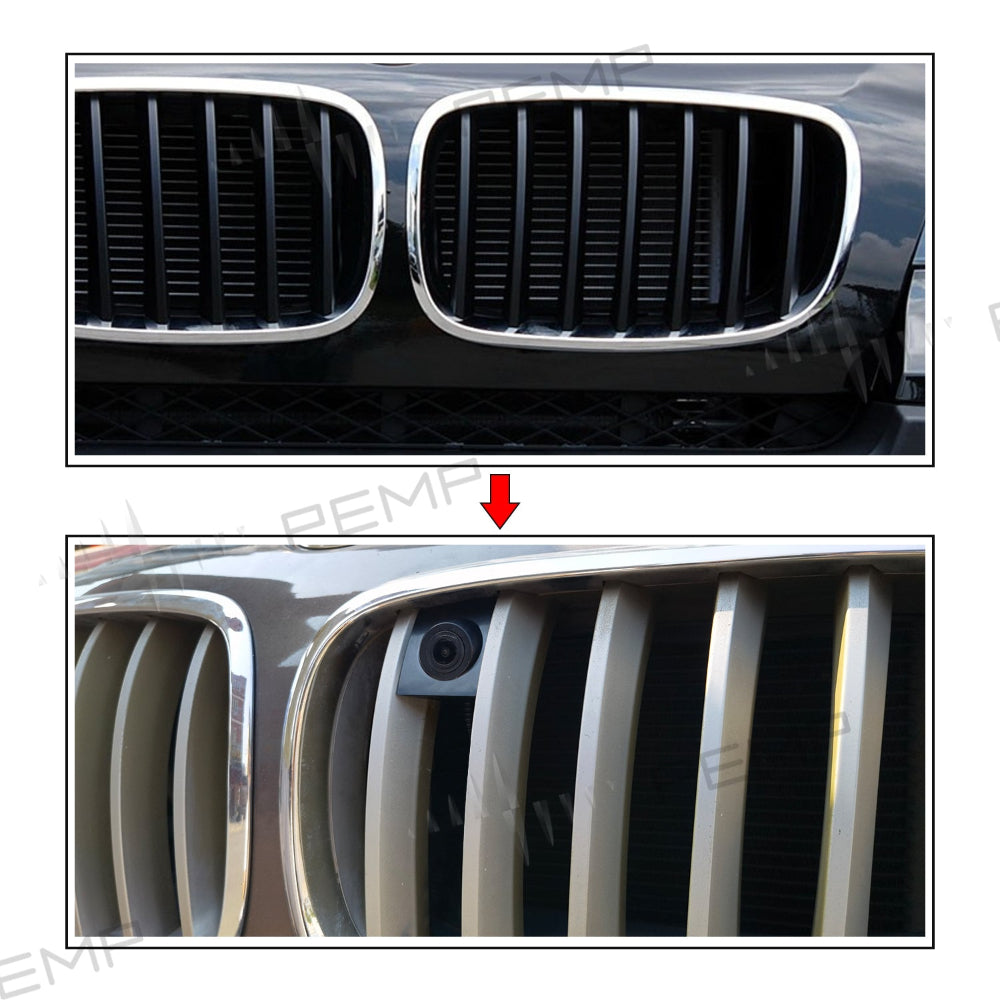 BMW X5 E70 AHD 720P front camera module with black mounting bracket and wired connector