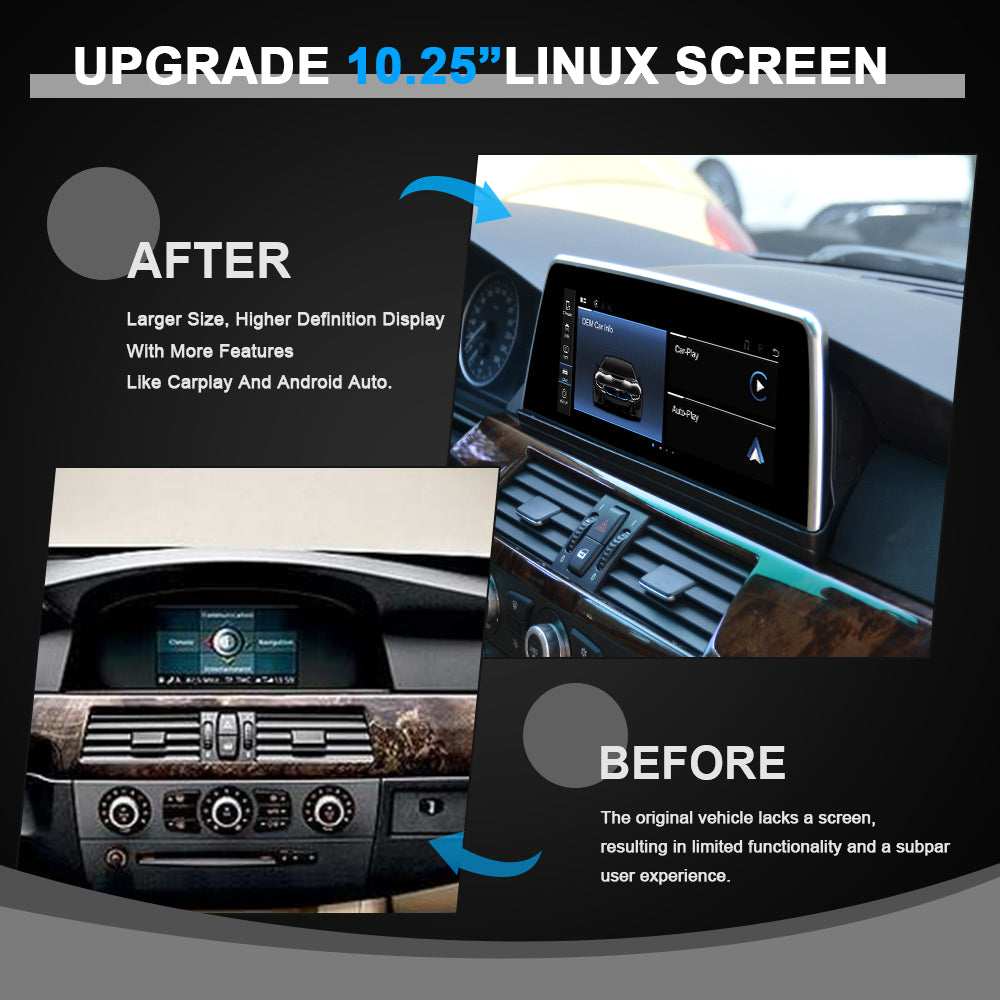 BMW E60 E61 vertical car screen before and after installation