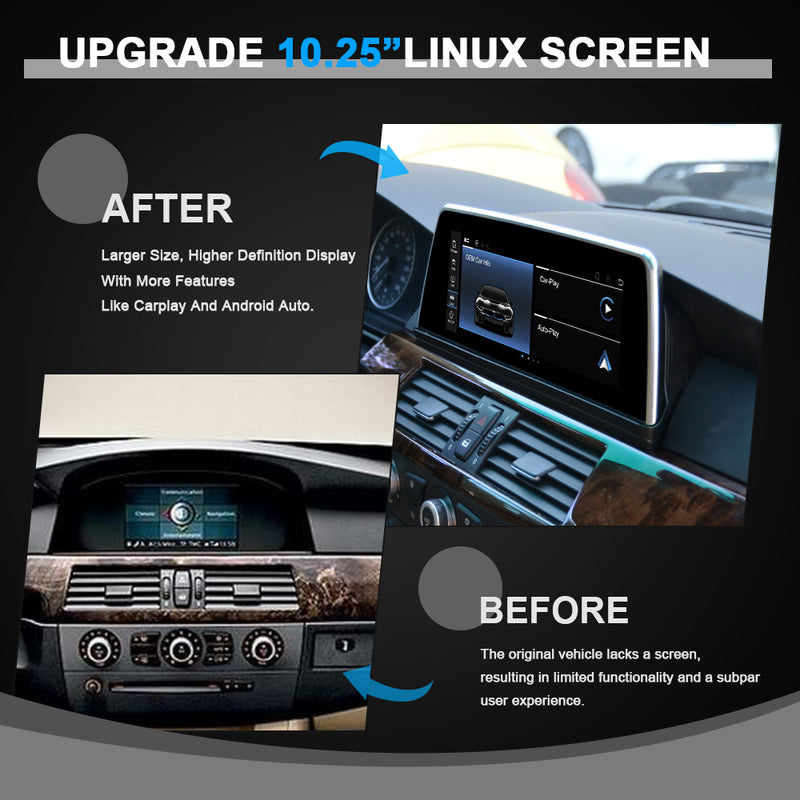 BMW E60 E61 vertical car screen before and after installation