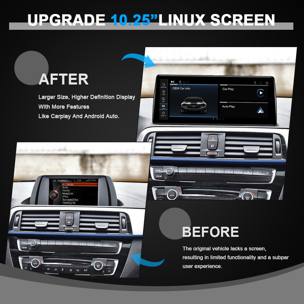 PEMP (9011) Ultra-Thin Linux 10.25" Screen for BMW 1 2 Series F20 F21 F23 NBT Wired and Wireless Apple CarPlay Retrofit Android Auto，1920 x 720 Display Mirror Link Car Radio Bluetooth Video Player Screen  (2011-2016)