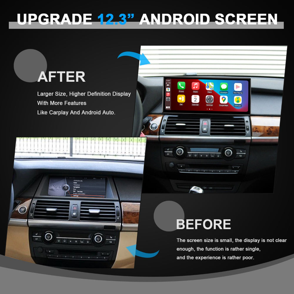 PEMP (5625) Ultra-Thin 12.3" Qualcomm Snapdragon 680 8 Cores Android Screen, for BMW X5 E70 E71 CIC Android 14 Wireless and Wired CarPlay Android Auto Calls Using The OEM Microphone Monitor（2011-2013）