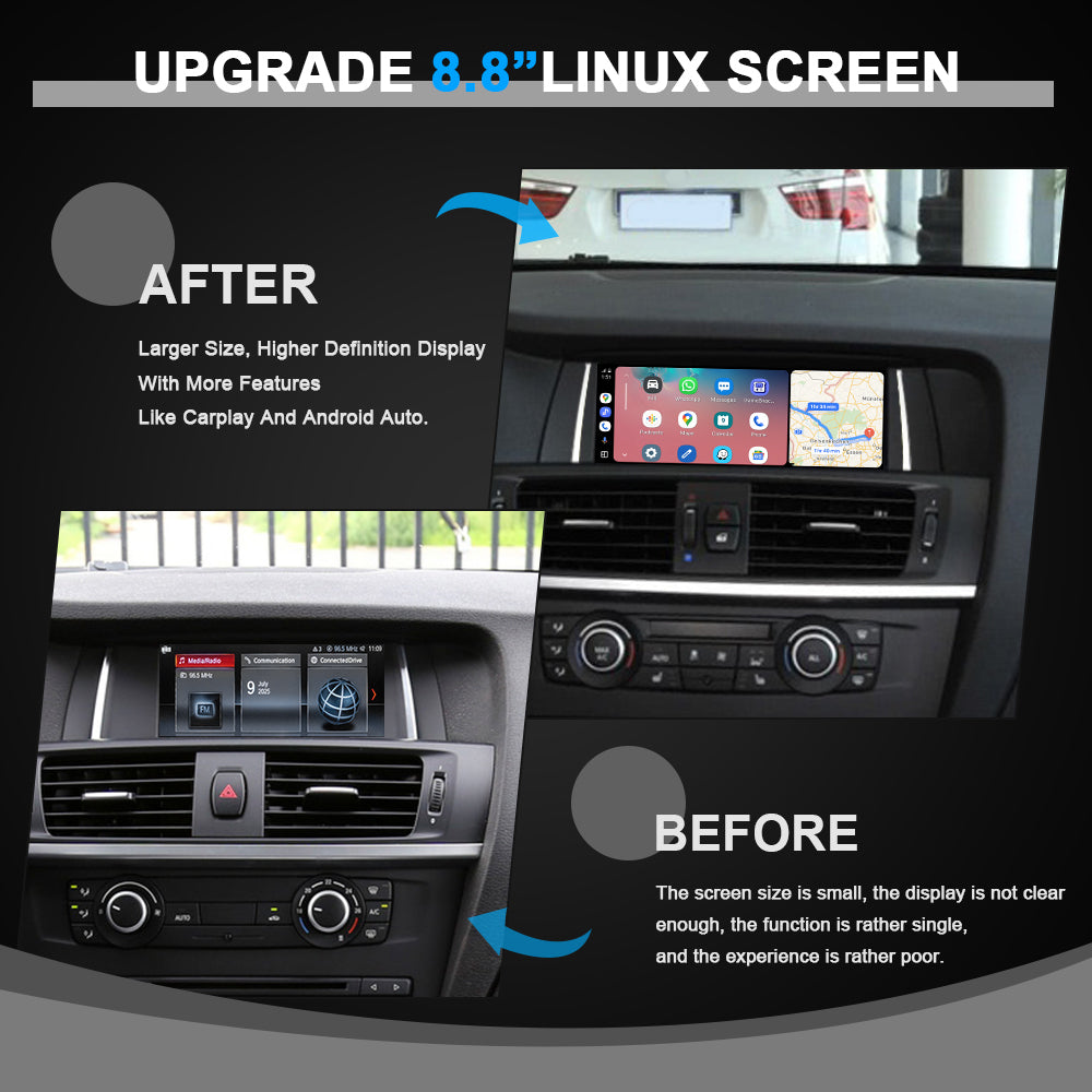 PEMP (9533) for BMW X3 F25 X4 F26 EVO ID5 ID6  Wired and Wireless Apple CarPlay Retrofit Android Auto 8.8" Linux Screen (2016-2019)