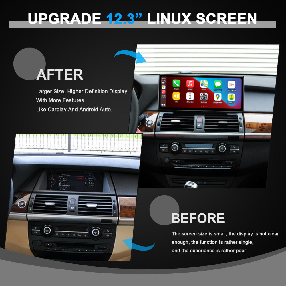 PEMP (9625) Ultra-Thin 12.3" Linux Screen, for BMW X5 E70 E71 CIC Wireless and Wired CarPlay Android Auto Calls Using The OEM Microphone Monitor