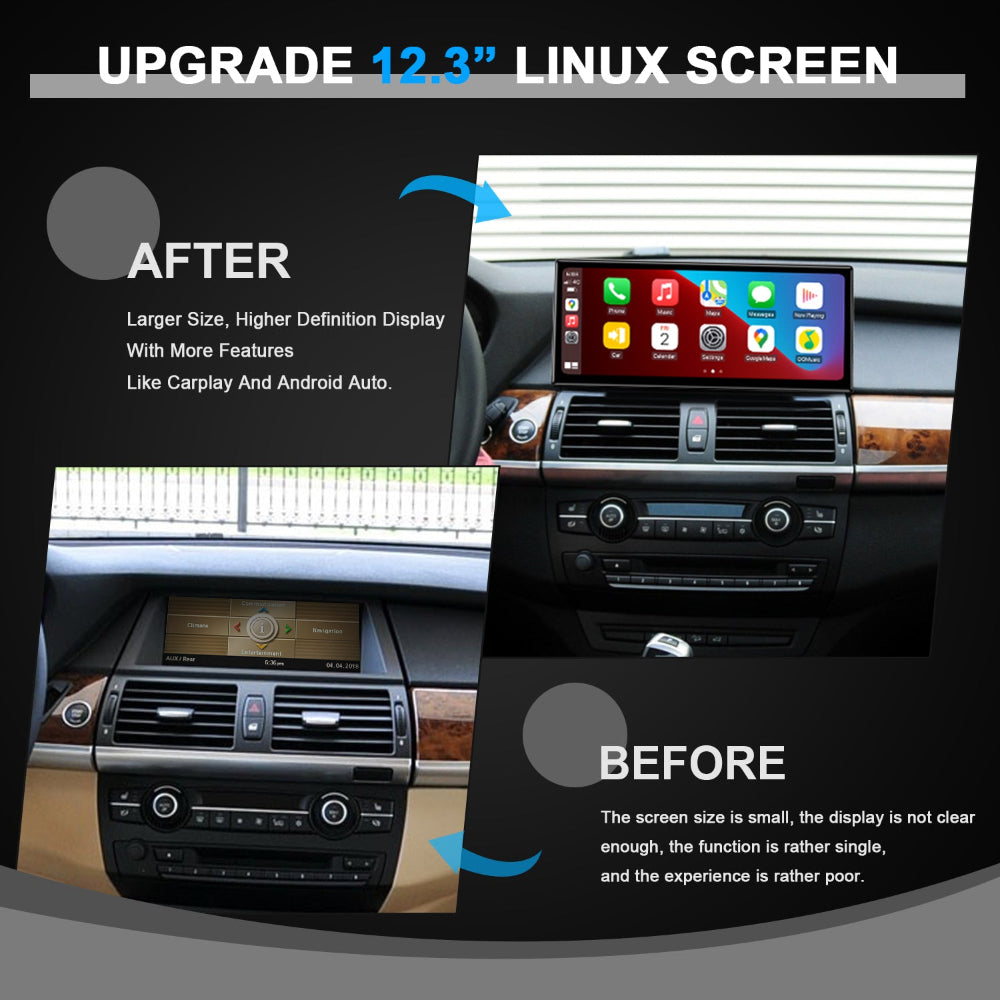 PEMP (9615) Ultra-Thin 12.3" Linux Screen, for BMW X5 E70 E71 CCC Wireless and Wired CarPlay Android Auto Calls Using The OEM Bluetooth.