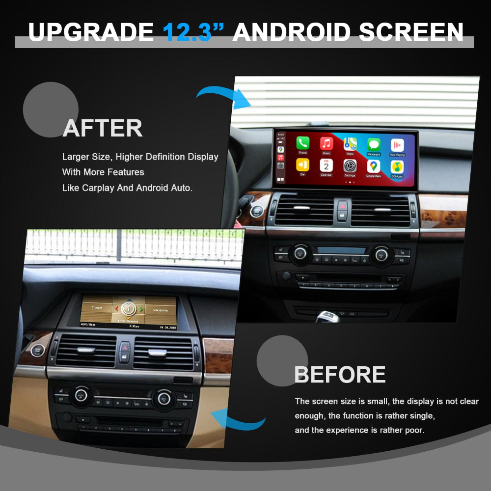 PEMP (5615) Ultra-Thin 12.3" Qualcomm Snapdragon 680 8 Cores Android Screen, for BMW X5 E70 E71 CCC Android 14 Wireless and Wired CarPlay Android Auto Calls Using The OEM Microphone Monitor（2007-2010）