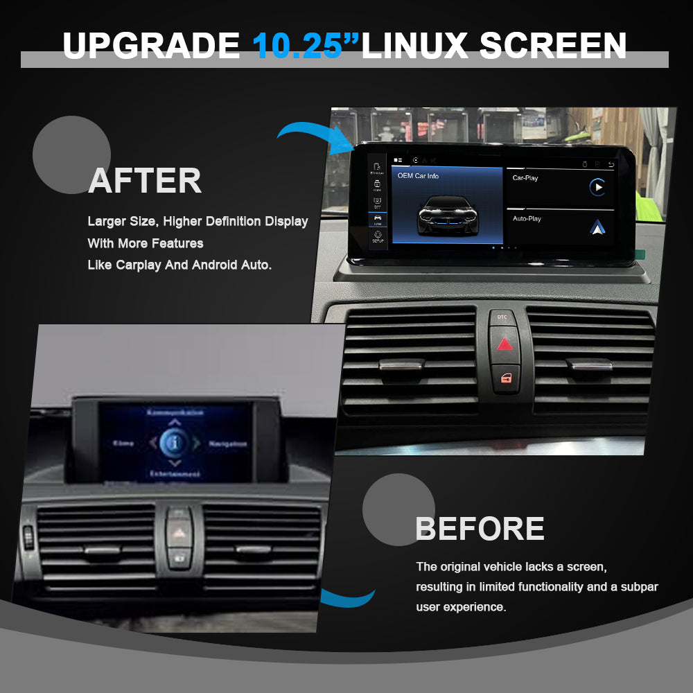 BMW 1 Series E87/E82 10.25" Linux IPS screen with CarPlay & Android Auto.