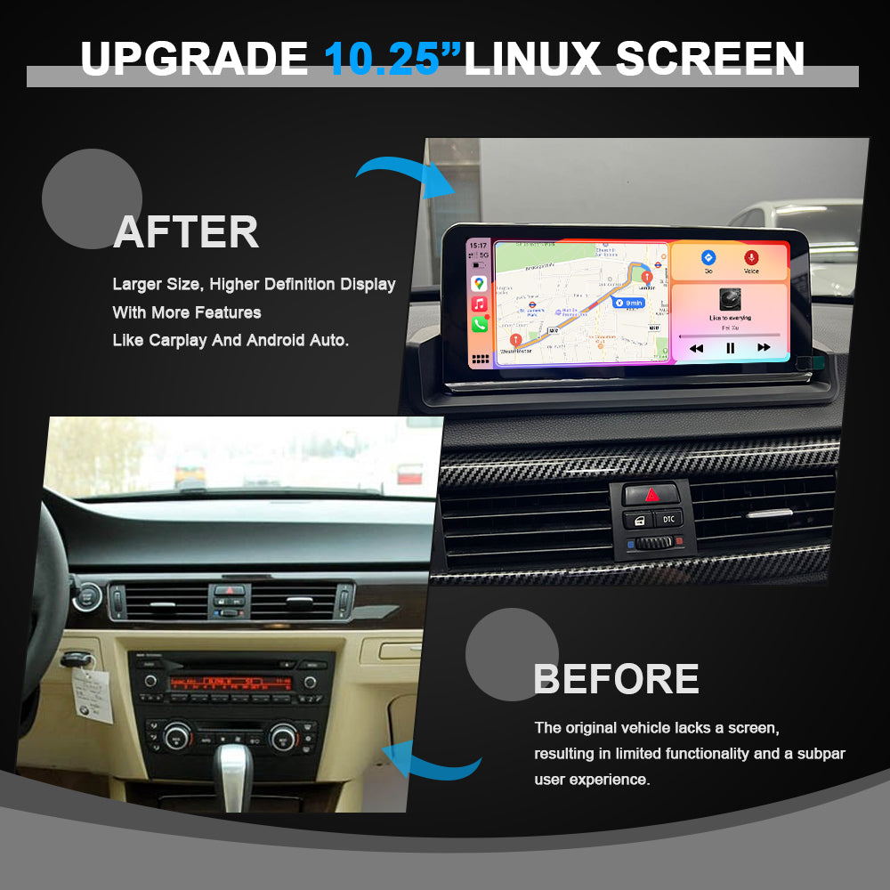 PEMP (5273) 10.25" Android14 Screen for BMW E90 E91 E92 E93 Snapdragon 680 8core Wired and Wireless CarPlay Retrofit Android Auto Display Mirror Link Car Radio Bluetooth Video Player Head Unit (2006-2012）