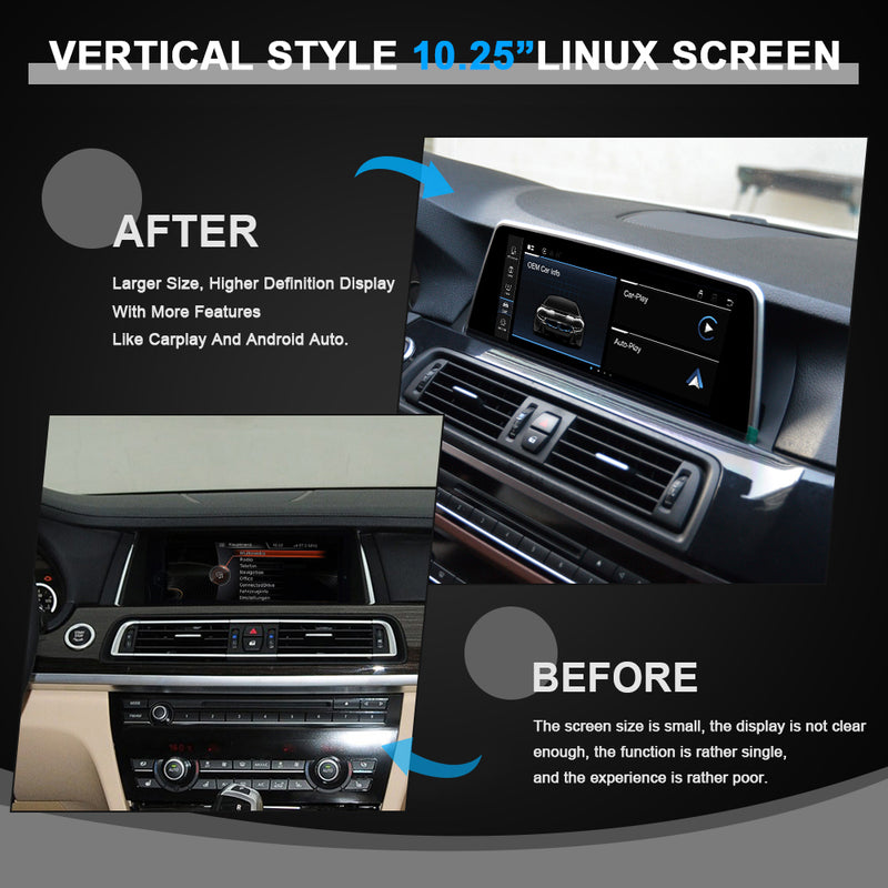 BMW F10 10.25-inch Linux screen upgrade with CarPlay and Android Auto