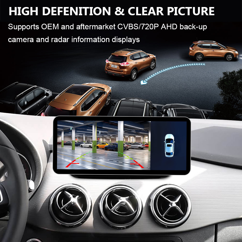 Car dashboard display with parking camera and radar view, HD clear picture