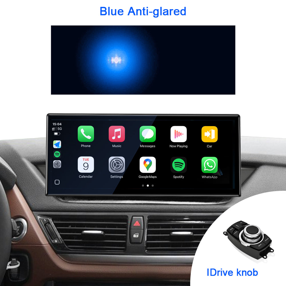 BMW X1 E84 PEMP 12.3" Linux screen: CarPlay/Android Auto interface, blue anti-glared, with iDrive knob.